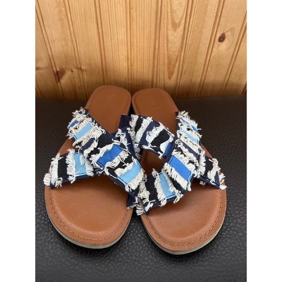 TOMS Viv sandals blue fringe Sandal Sz 8.5 - Picture 2 of 8